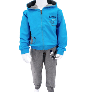 Ensemble 2 pièces pour bébé – Sweatshirt à capuche bleu et pantalon gris avec motif chien