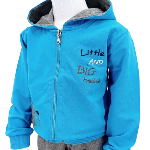 Ensemble 2 pièces pour bébé – Sweatshirt à capuche bleu et pantalon gris avec motif chien