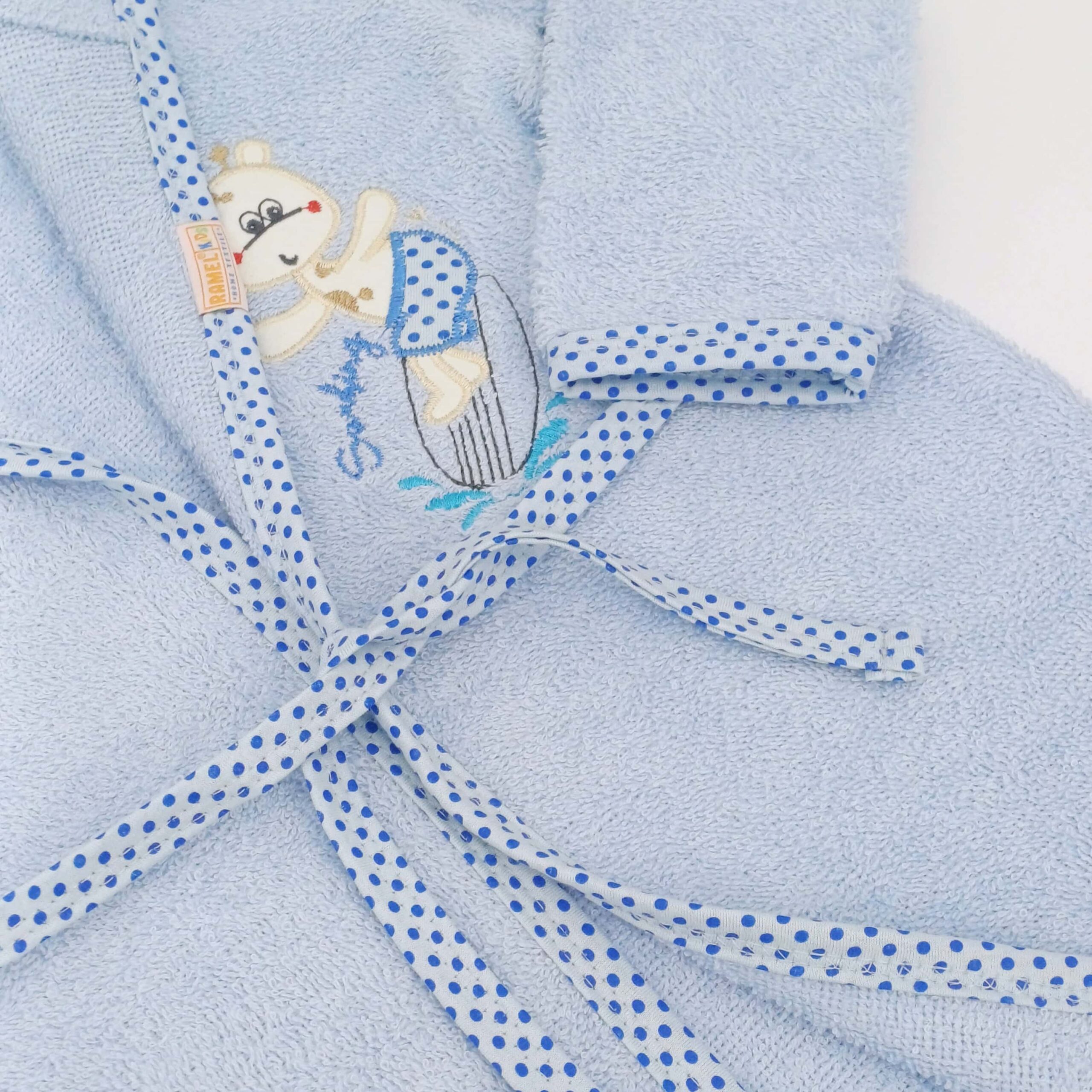 Peignoir enfant bleu avec capuche - Motif ours amusant