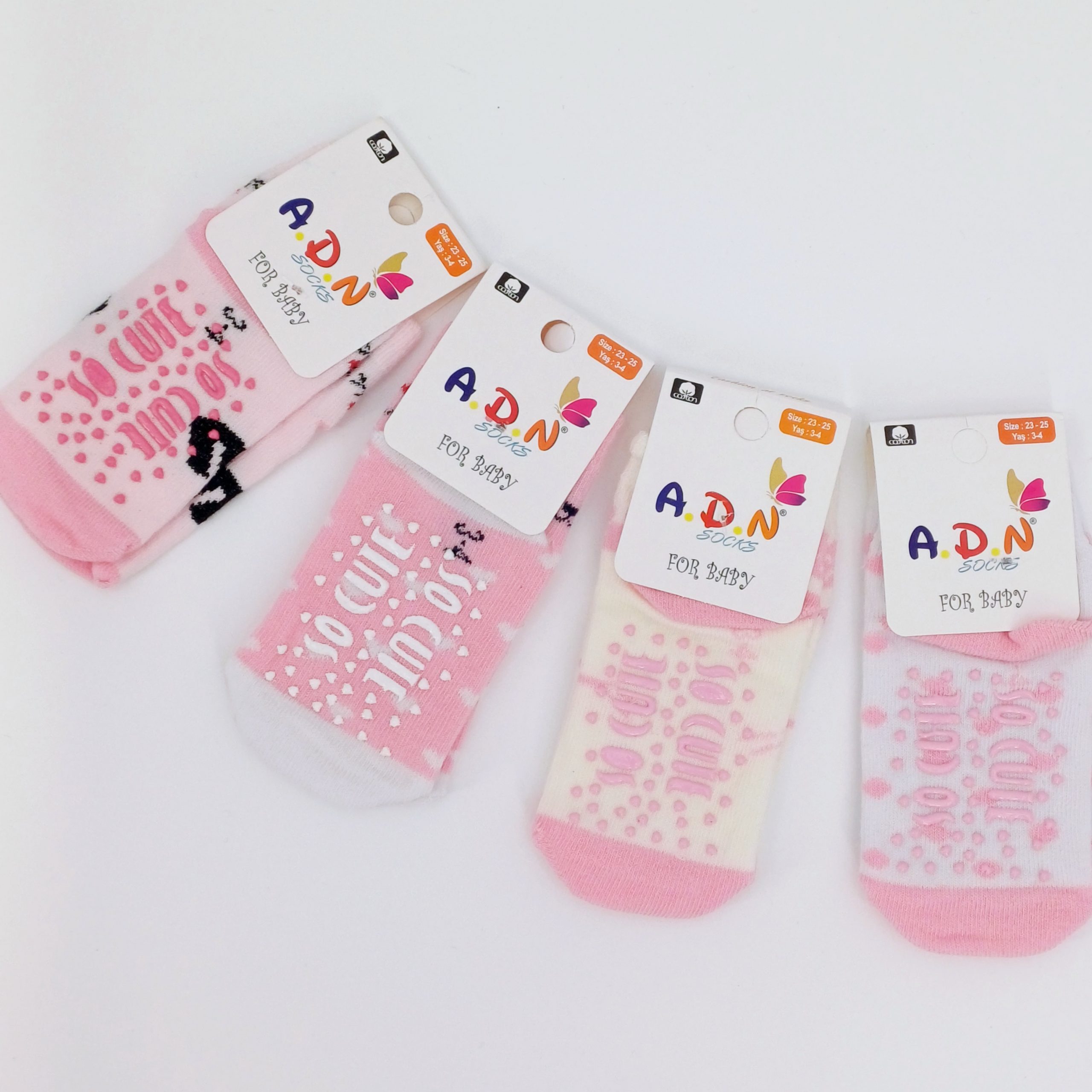 Lot de 4 paires de chaussettes enfant (3-4 ans) avec semelle antidérapante et motif « So Cute »