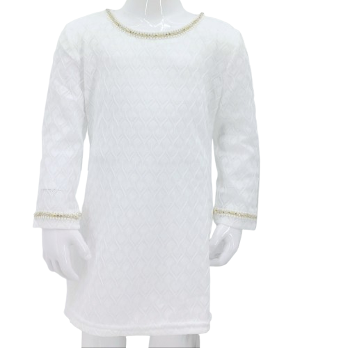 Robe blanche élégante pour fille avec détails dorés – Disponible de 2 à 12 ans