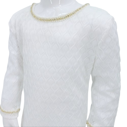 Robe blanche élégante pour fille avec détails dorés – Disponible de 2 à 12 ans