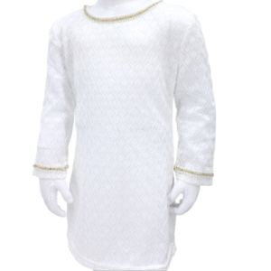 Robe blanche élégante pour fille avec détails dorés – Disponible de 2 à 12 ans