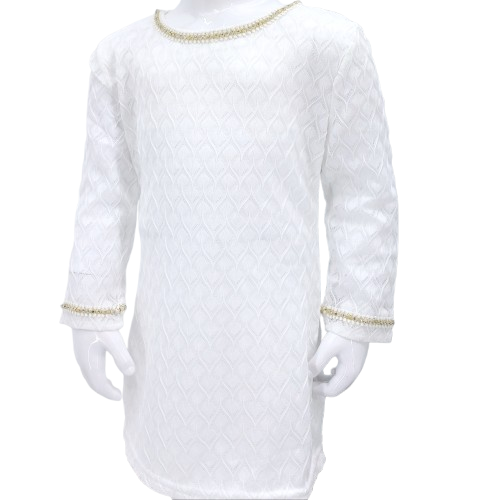 Robe blanche élégante pour fille avec détails dorés – Disponible de 2 à 12 ans