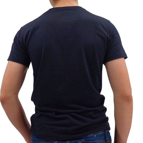 T-shirt bleu foncé homme avec design en relief « Thick Metal – Custom Bike Chicago »