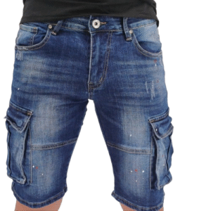 Short en jean bleu pour homme avec poches cargo et effet usé
