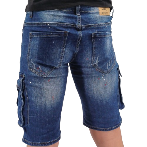 Short en jean bleu pour homme avec poches cargo et effet usé
