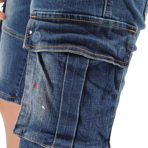 Short en jean bleu pour homme avec poches cargo et effet usé