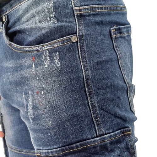 Short en jean bleu pour homme avec poches cargo et effet usé