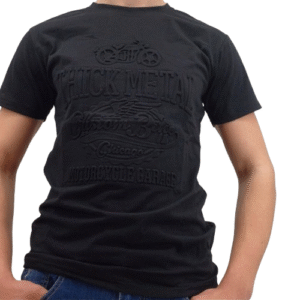 T-shirt noir homme avec motif en relief « Thick Metal – Custom Bike Chicago »