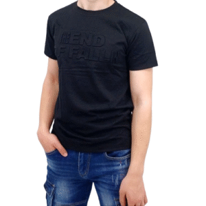 T-shirt noir homme avec inscription en relief « THE END OF FALLIN »