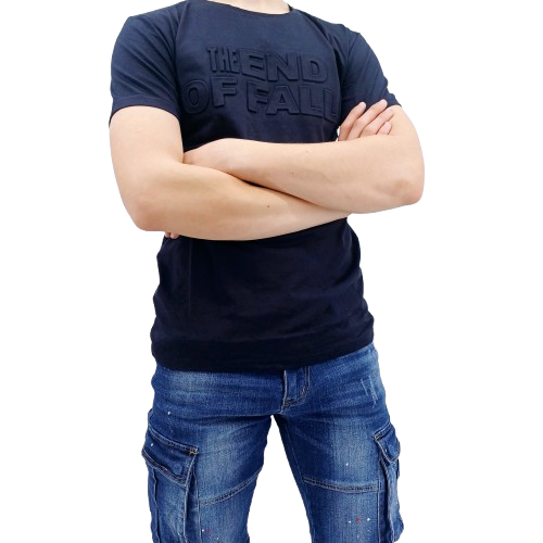 T-shirt bleu foncé homme avec inscription en relief « THE END OF FALLIN »