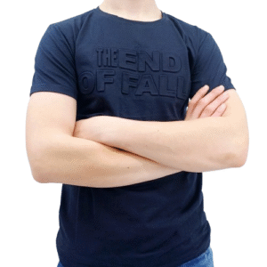 T-shirt bleu foncé homme avec inscription en relief « THE END OF FALLIN »
