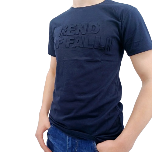T-shirt bleu foncé homme avec inscription en relief « THE END OF FALLIN »