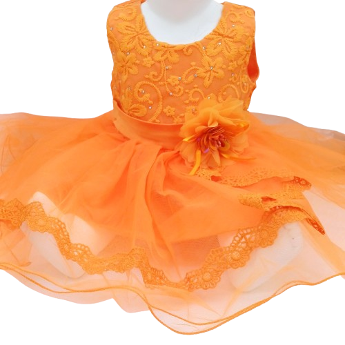 Robe orange de cérémonie pour bébé fille avec tulle, broderies et fleur