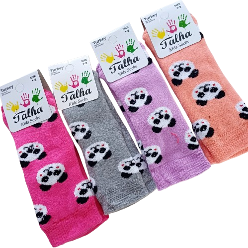 Chaussettes bébé en coton avec motif panda et semelle antidérapante – Lot de 4 paires colorées