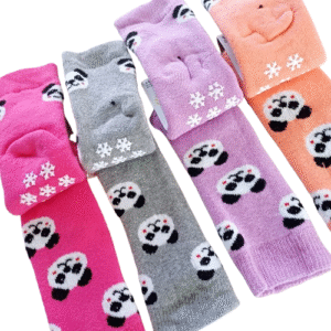 Chaussettes bébé en coton avec motif panda et semelle antidérapante – Lot de 4 paires colorées