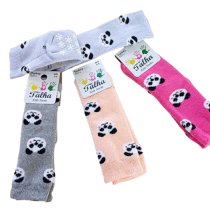 Chaussettes enfants 3-4 ans avec pandas et semelle antidérapante flocon – Lot de 4 paires