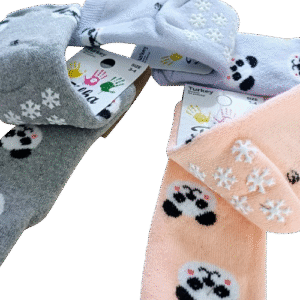 Chaussettes enfants 3-4 ans avec pandas et semelle antidérapante flocon – Lot de 4 paires