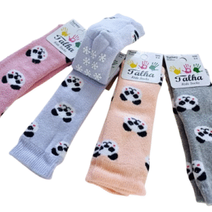 Lot de 4 chaussettes enfants pastel avec panda et semelle antidérapante – Taille 3-4 ans