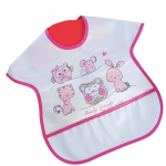 Bavoir imperméable bébé avec poche récupératrice – Motif Lovely Friends – Rose – Fermeture velcro