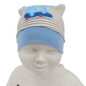 Bonnet bébé rayé 6–12 mois – Dinosaure brodé – Coton doux – Rose ou bleu