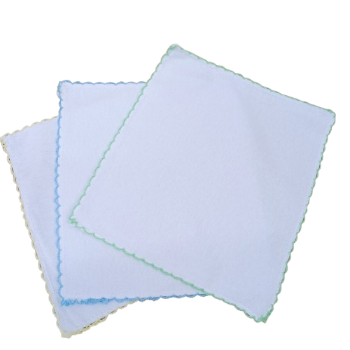 Lot de 6 mouchoirs blancs pour bébé – Tissu doux – Finition pastel colorée