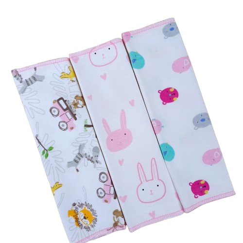 Lot de 3 mouchoirs bébé doux en tissu – Motifs lapins et animaux