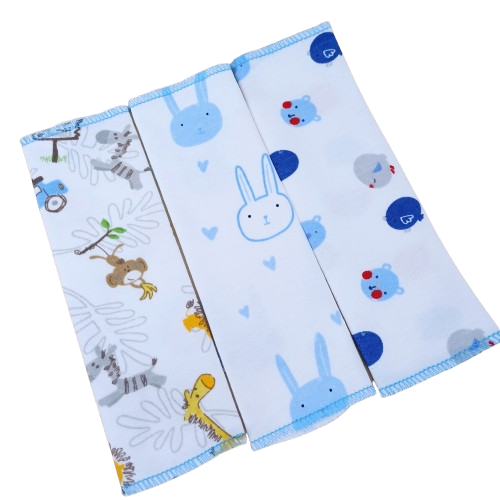 Lot de 3 mouchoirs bébé doux en tissu – Motifs lapins et animaux