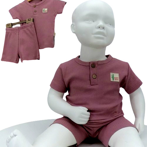 Ensemble bébé été en bambou bio rose