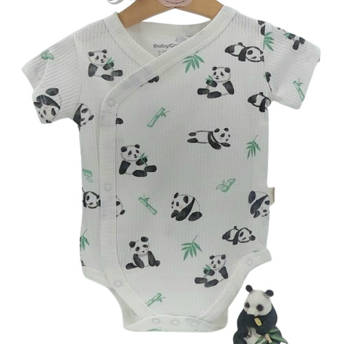 Lot de 2 bodies bébé coton bio avec manches courtes – motif panda