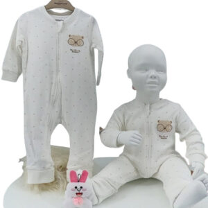 Pyjama bébé coton bio écru avec motif ourson et zip