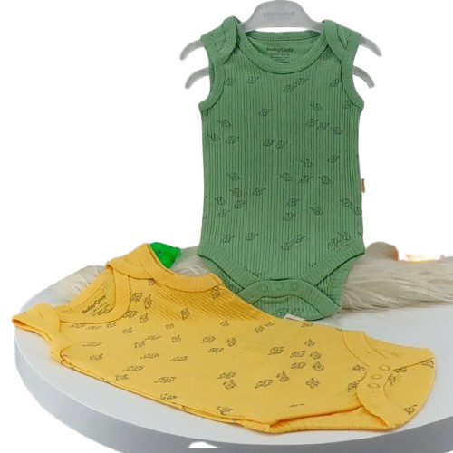 Lot de deux bodys été pour bébé, coton bio et modal, jaune et vert