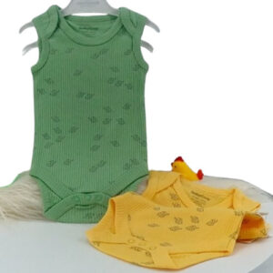 Lot de deux bodys été pour bébé, coton bio et modal, jaune et vert