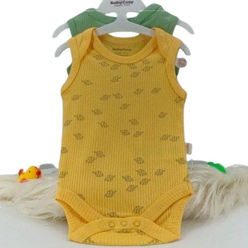 Lot de deux bodys été pour bébé, coton bio et modal, jaune et vert