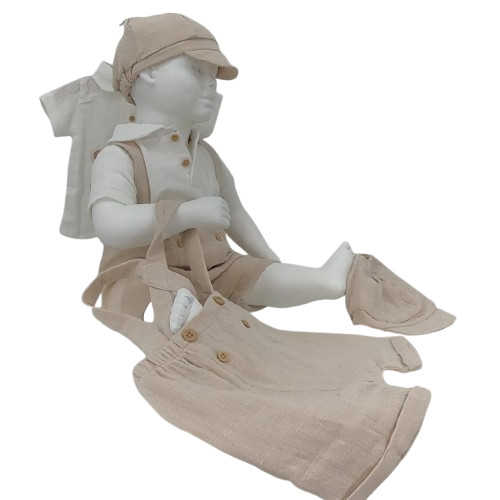 ensemble bébé garçon été 3 pièces coton bio – chemise, short bretelles, casquette – 3 à 24 mois