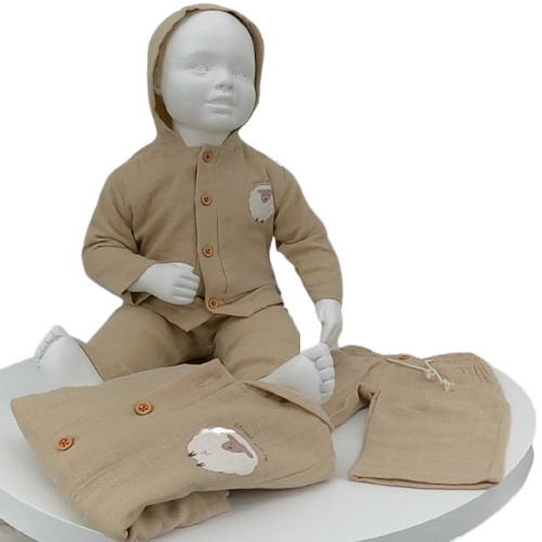 Ensemble bébé léger en coton bio abricot – haut à capuche + pantalon – 3 à 24 mois