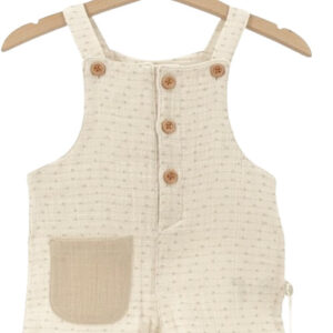 salopette bébé en coton bio écrue avec poche contrastée