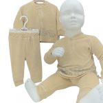 Ensemble bébé en velours beige avec motif éléphant, sweat et pantalon