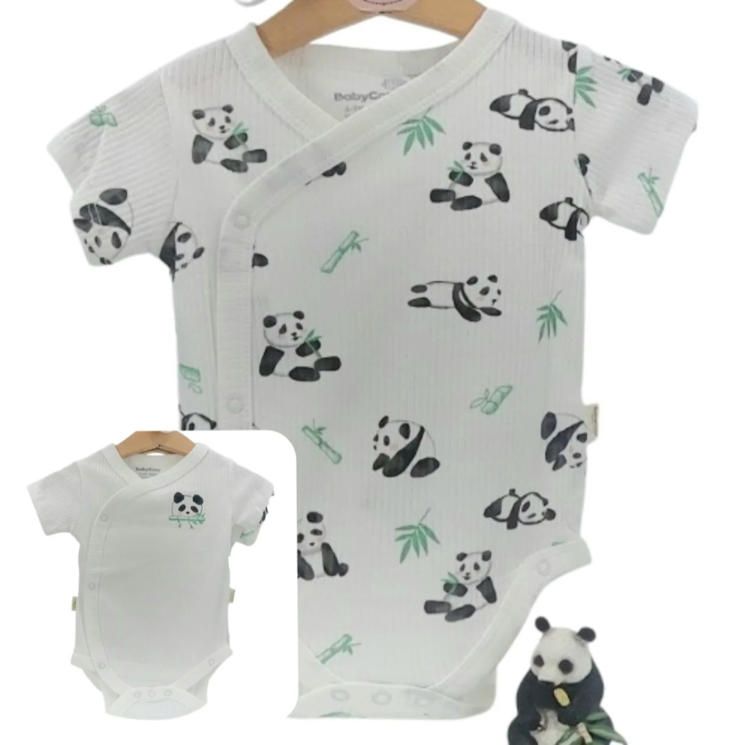 Lot de 2 bodies bébé coton bio avec manches courtes – motif panda