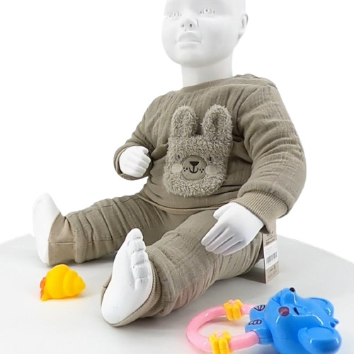 Ensemble hiver bébé beige avec lapin en relief et intérieur molletonné