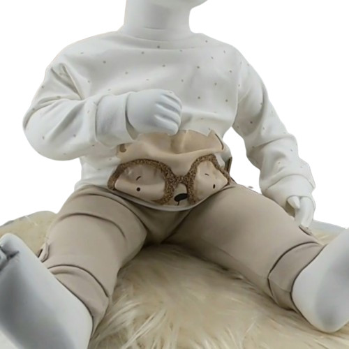 Ensemble bébé 2 pièces coton bio avec sweat ourson en relief et pantalon beige
