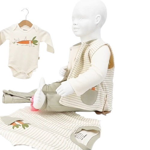 ensemble bébé 3 pièces coton bio – carotte et lapin