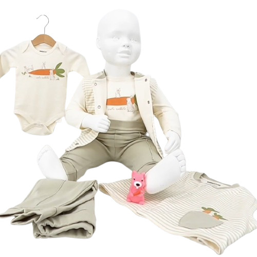 ensemble bébé 3 pièces coton bio – carotte et lapin