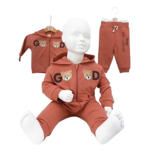 Ensemble Bébé 2 Pièces – Sweat à Capuche Zippé & Pantalon – Motif Ours – 3 à 24 Mois