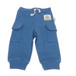 Pantalon bébé bleu en coton biologique avec poches latérales et cordon à la taille