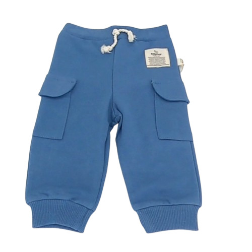 Pantalon bébé bleu en coton biologique avec poches latérales et cordon à la taille