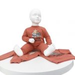 Ensemble bébé 2 pièces en coton bio corail avec motif puzzle