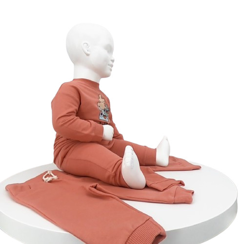 Ensemble bébé 2 pièces en coton bio corail avec motif puzzle