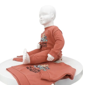 Ensemble bébé 2 pièces en coton bio corail avec motif puzzle